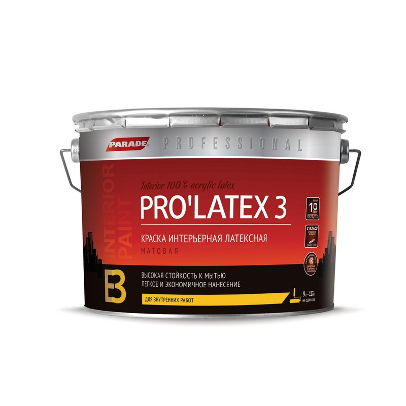 Краска PARADE PRO латексная E3 база С мат. 9л