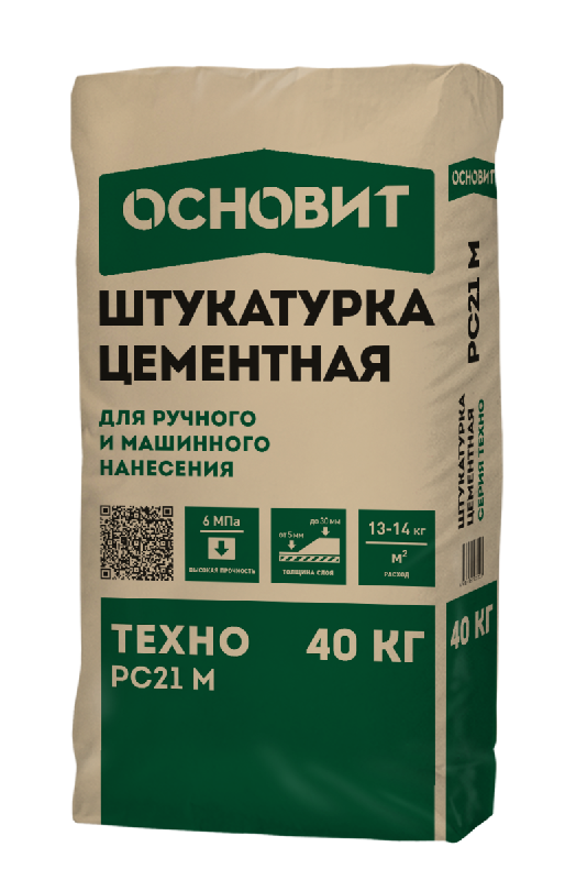 Штукатурка ОСНОВИТ ТЕХНО РС21 М фасадная, мех. и ручн., 25 кг, 54 меш.