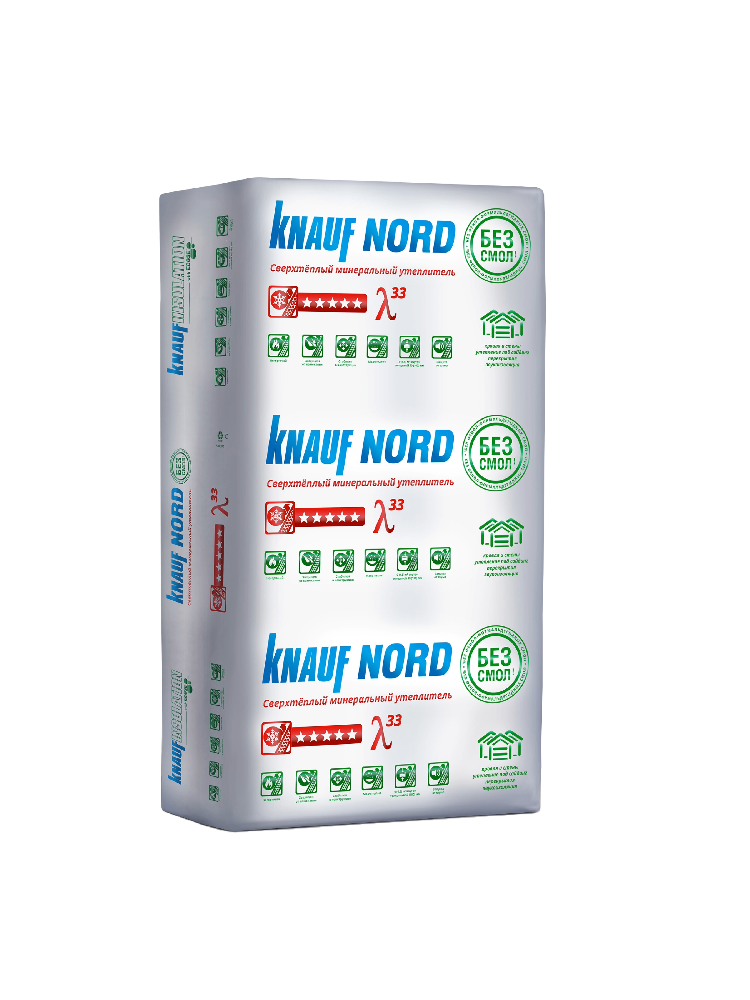 ТеплоКНАУФ NORD 50*600*1250/0,45м3/9м2/24 упак в пал/ТП 0,033/