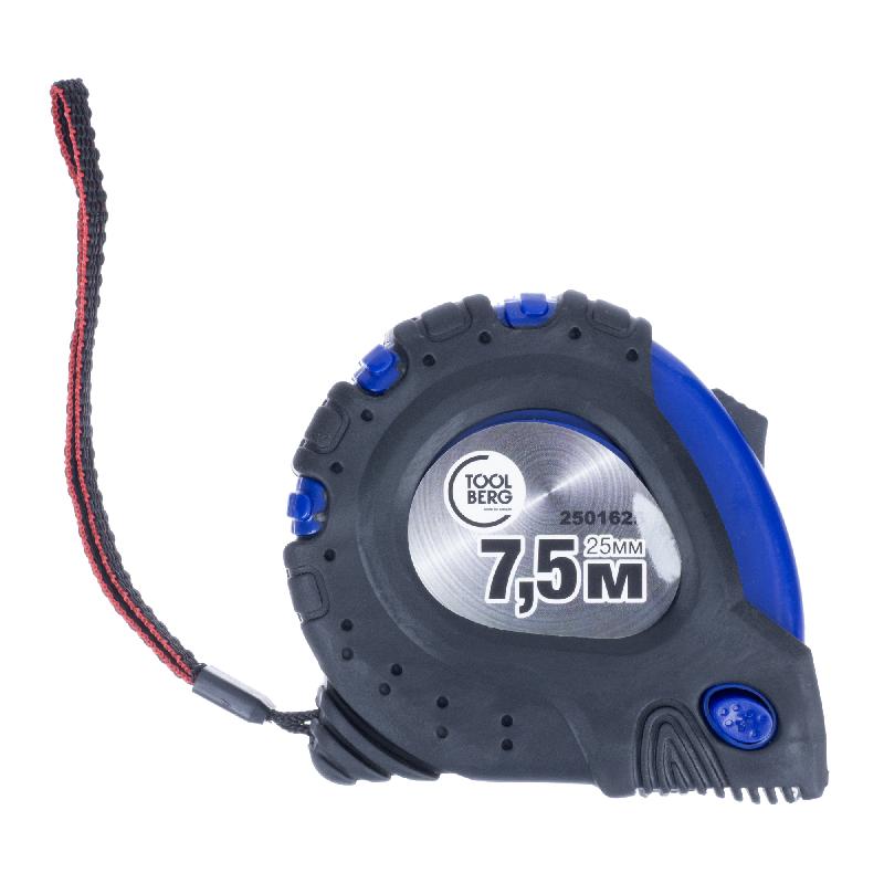 Рулетка  Лакра 7,5м*25мм (обрезиненый корпус, 3 фиксатора, магнит)