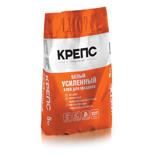 Клей КРЕПС белый усиленный для плитки / 5кг/4 шт