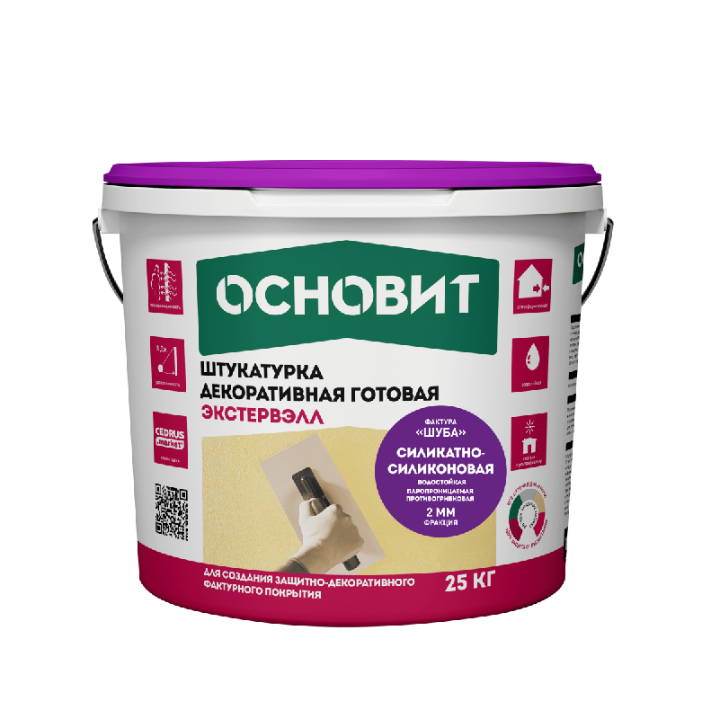 Штукатурка ОСНОВИТ ЭКСТЕРВЭЛЛ OAc-1,5 WS акриловая ШУБА супербел,база д. колер. 25кг,(ведро)