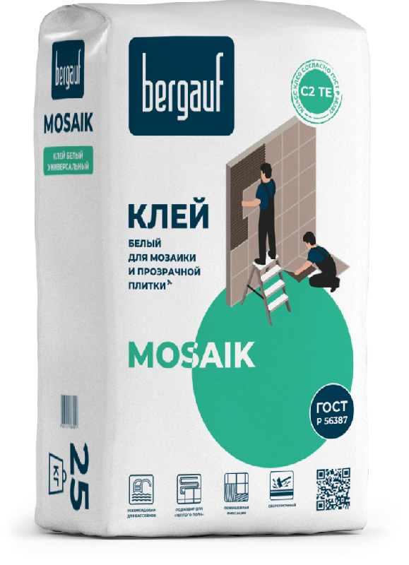 Клей БЕРГАУФ Mosaik, C2 TЕ /25кг/белыйf/56шт/