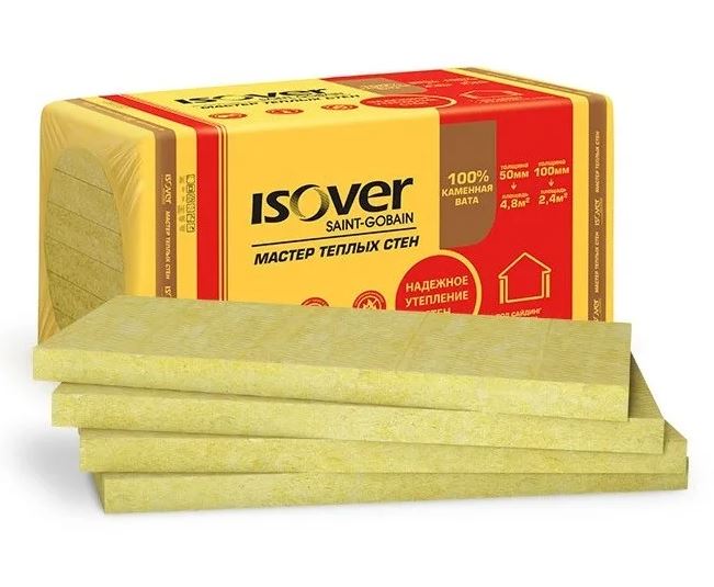ИЗОВЕР/Ветонит Мастер Теплых Стен 50*600*1000мм /4,8м2/0,24м3/8шт/12упак./базальт/плот. 38-48