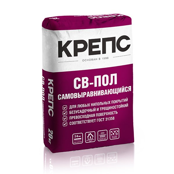 Пол КРЕПС СВ финишный цементный/ 20кг, от 2-6мм/56 меш.