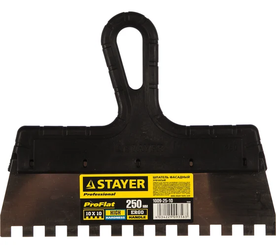 Шпатель STAYER"PROFESIONAL"зуб. 10*10 фас.нер.250 мм
