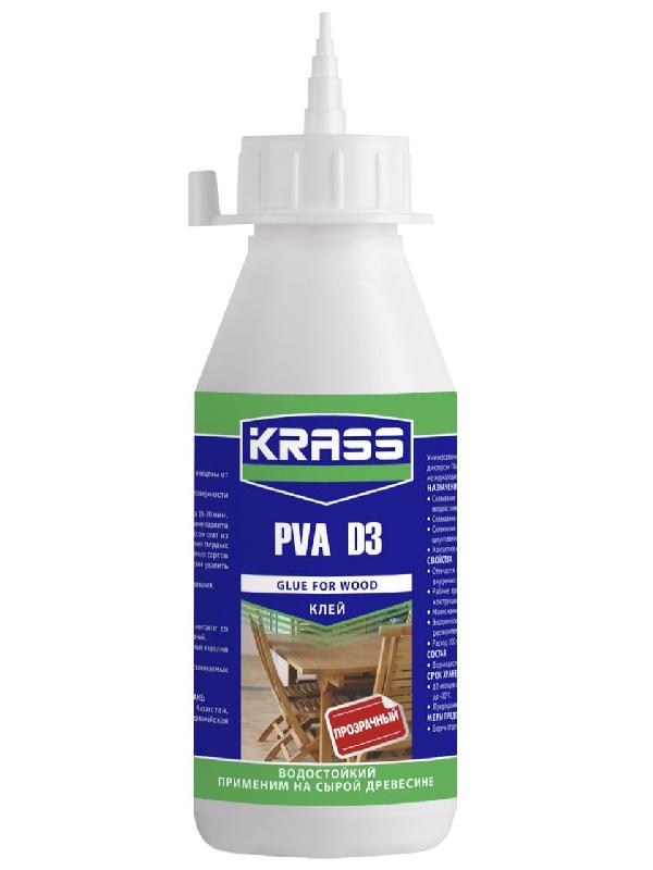 Клей KRASS водостойкий PVA D3 для древесины прозрачный /0,5 л/