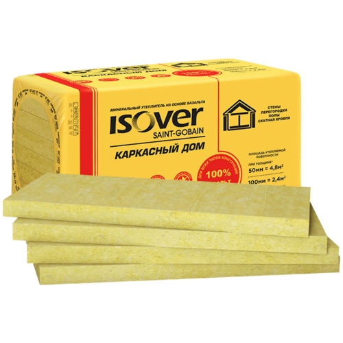 ИЗОВЕР/Ветонит Каркасный Дом 50*600*1000мм /4,8м2/0,24м3/8шт/24упак/базальт/плотность 28