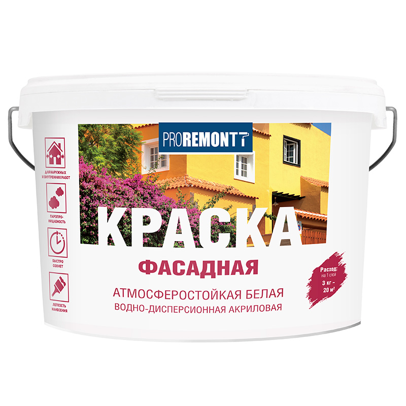Краска "PROREMONTT" фасадная белая/3кг